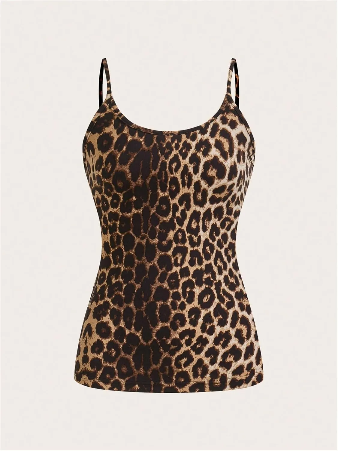 Verdusa Women's 4 Pack Cheetah Print Cami Top Scoop Neck Backless Fitted Camisole