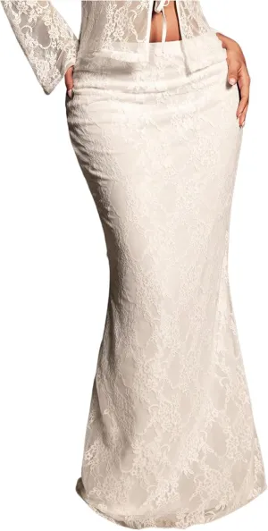 Verdusa Women's Floral Lace Fishtail Bodycon Skirt Fairycore Low Rise Maxi Skirts