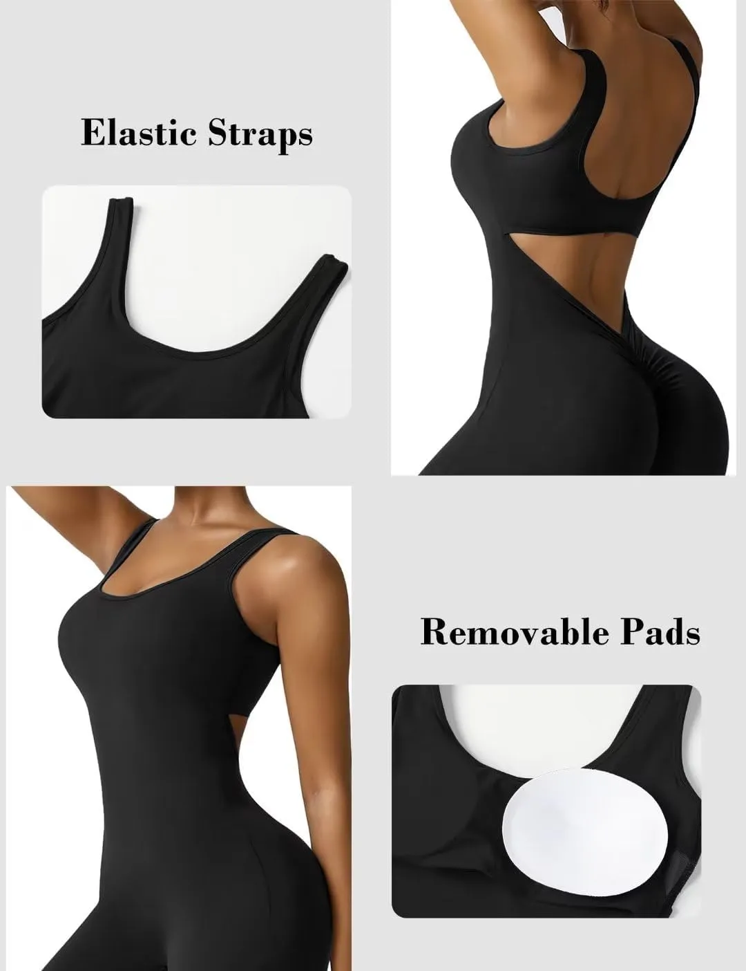 Vertvie Sleeveless Flare Jumpsuits for Women Sexy Backless Bodycon V Back Scrunch Butt Yoga Rompers Seamless Workout Bodysuit