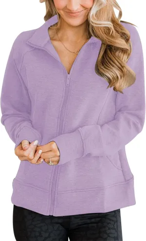 Vivitulip Womens Full Zip Up Athletic Jacket Long Sleeve Lightweight Pocketed Workout Coat Tops with Thumb Holes