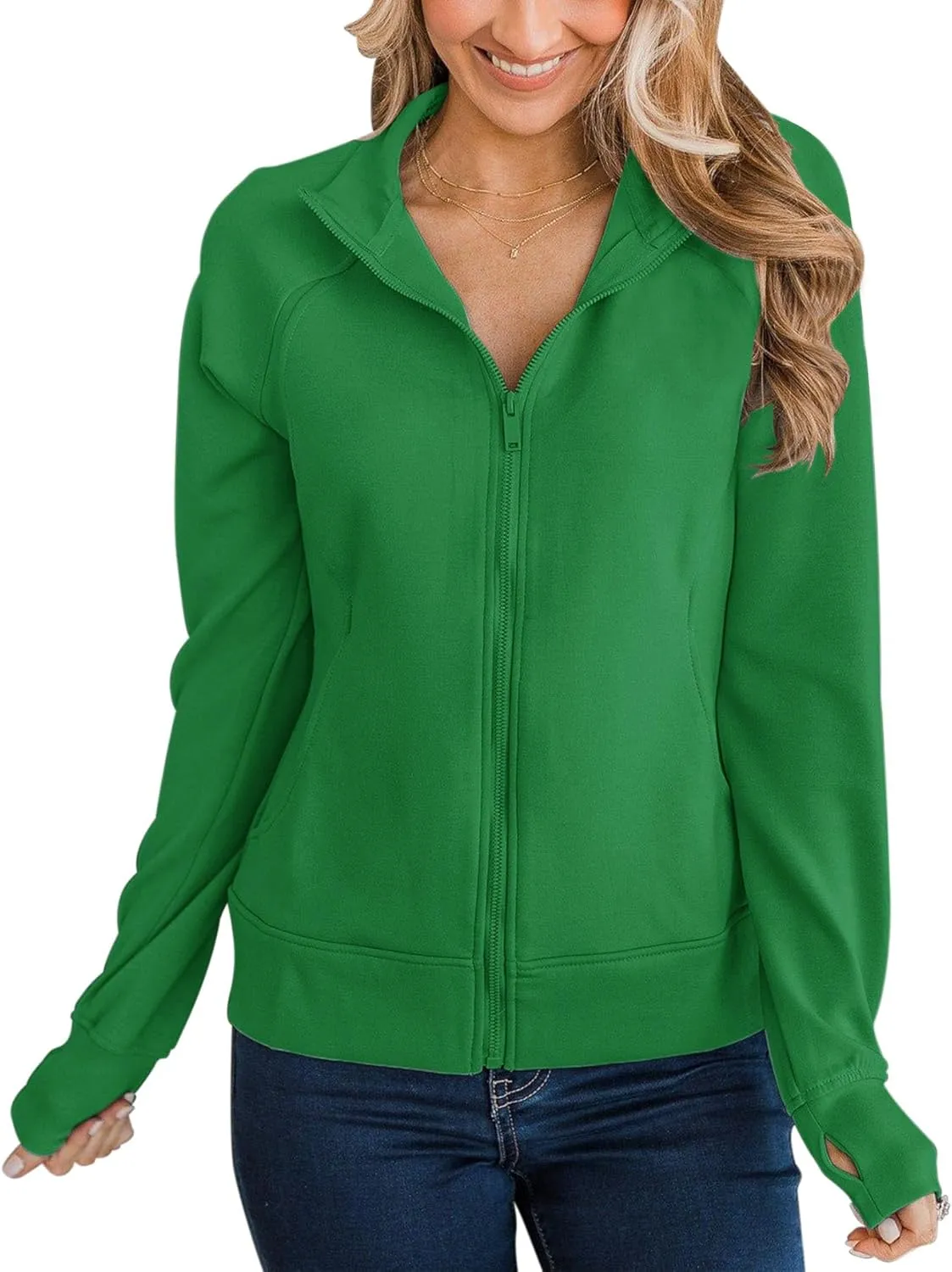 Vivitulip Womens Full Zip Up Athletic Jacket Long Sleeve Lightweight Pocketed Workout Coat Tops with Thumb Holes