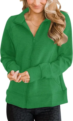 Vivitulip Womens Full Zip Up Athletic Jacket Long Sleeve Lightweight Pocketed Workout Coat Tops with Thumb Holes