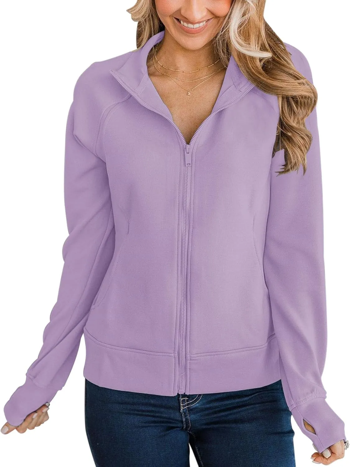 Vivitulip Womens Full Zip Up Athletic Jacket Long Sleeve Lightweight Pocketed Workout Coat Tops with Thumb Holes