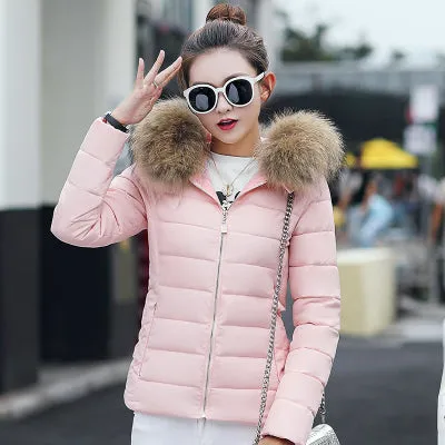 Warm Fur Collar Hooded Thicken Short Parkas 2017 Slim Fit Fashion Women Padded Jacket Winter Casual Plus Size Wadded Coat WFY165