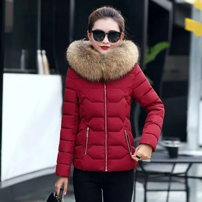 Warm Fur Collar Hooded Thicken Short Parkas 2017 Slim Fit Fashion Women Padded Jacket Winter Casual Plus Size Wadded Coat WFY165
