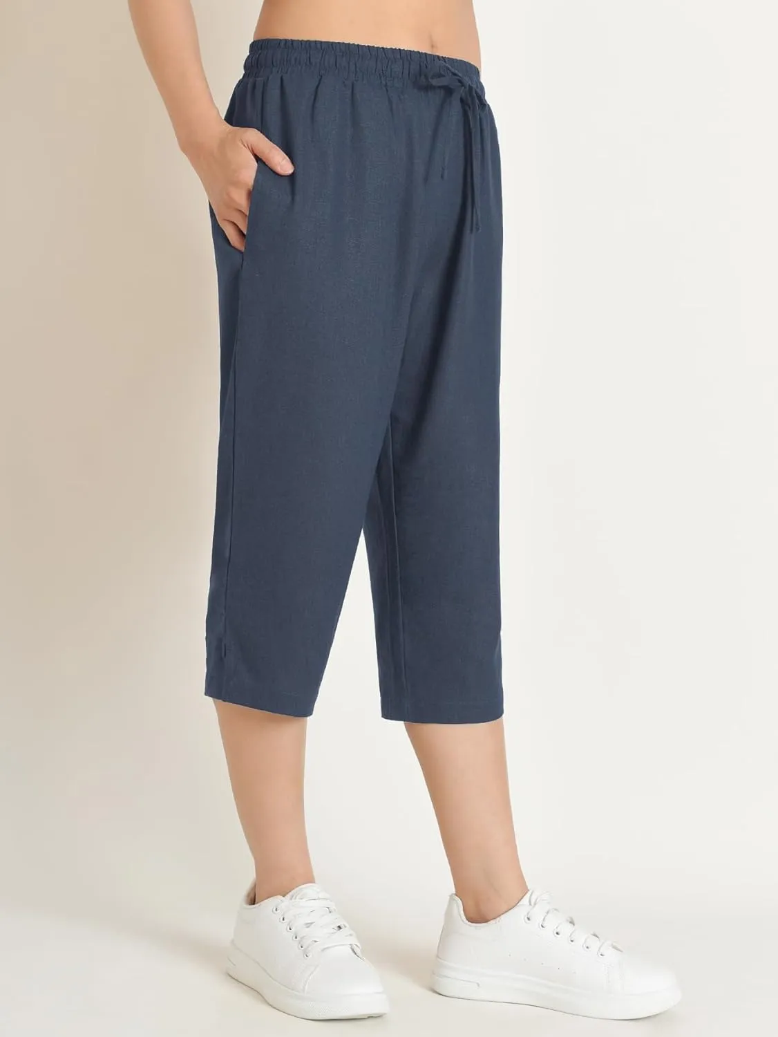 Weintee Women's Petite Linen Capris Capri Pants with Pockets
