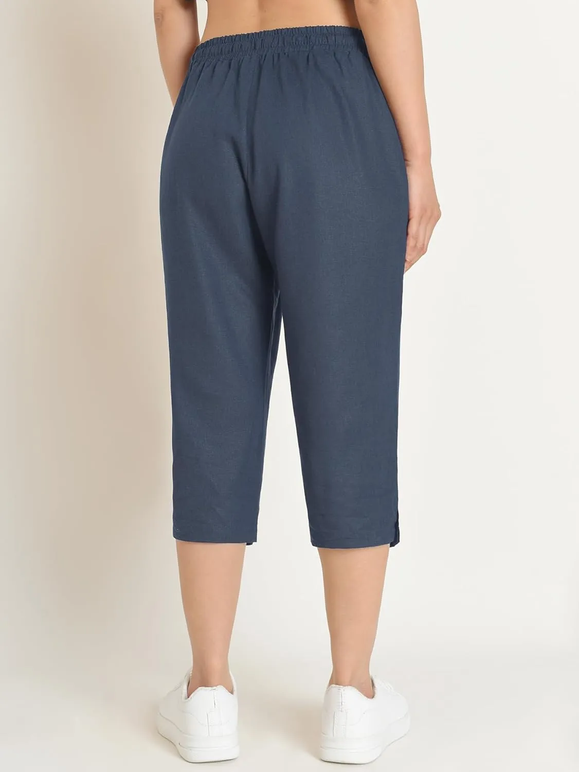 Weintee Women's Petite Linen Capris Capri Pants with Pockets