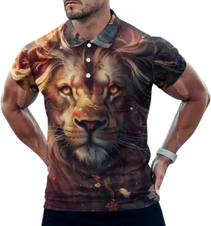 Wild Animals Lion Flowers Mens Polo Shirt Slim Fit Short Sleeve Golf Shirt T-Shirt Tee Top