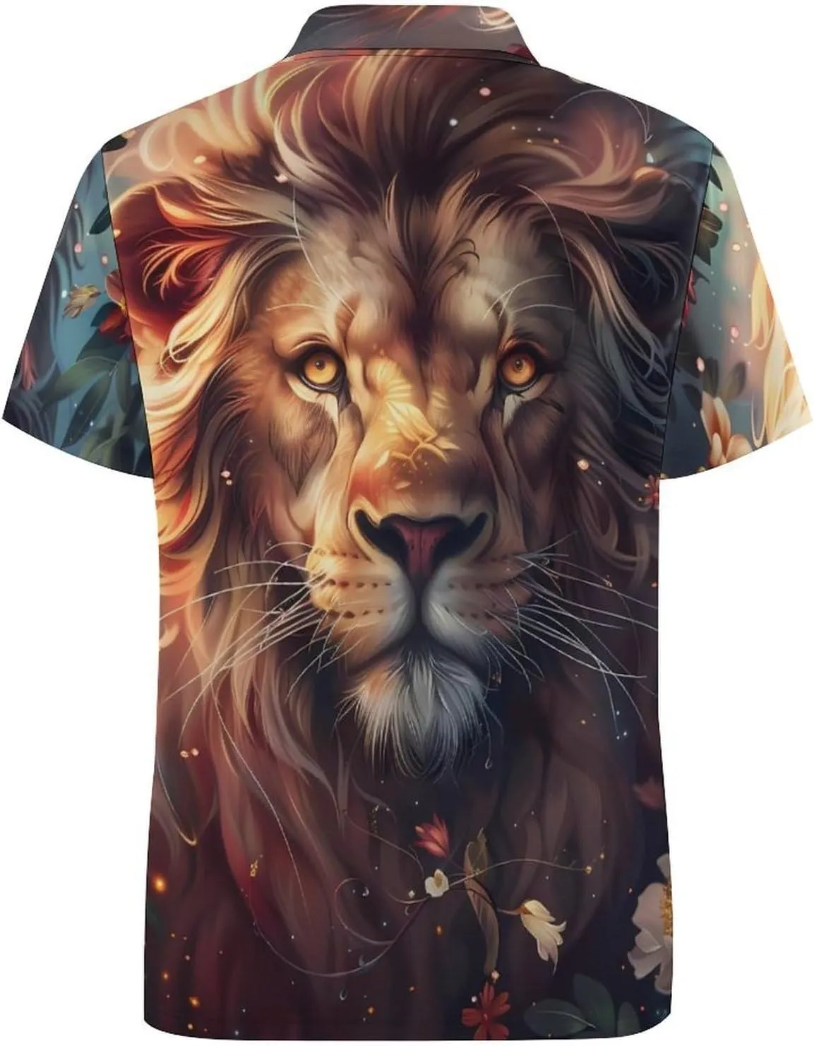 Wild Animals Lion Flowers Mens Polo Shirt Slim Fit Short Sleeve Golf Shirt T-Shirt Tee Top
