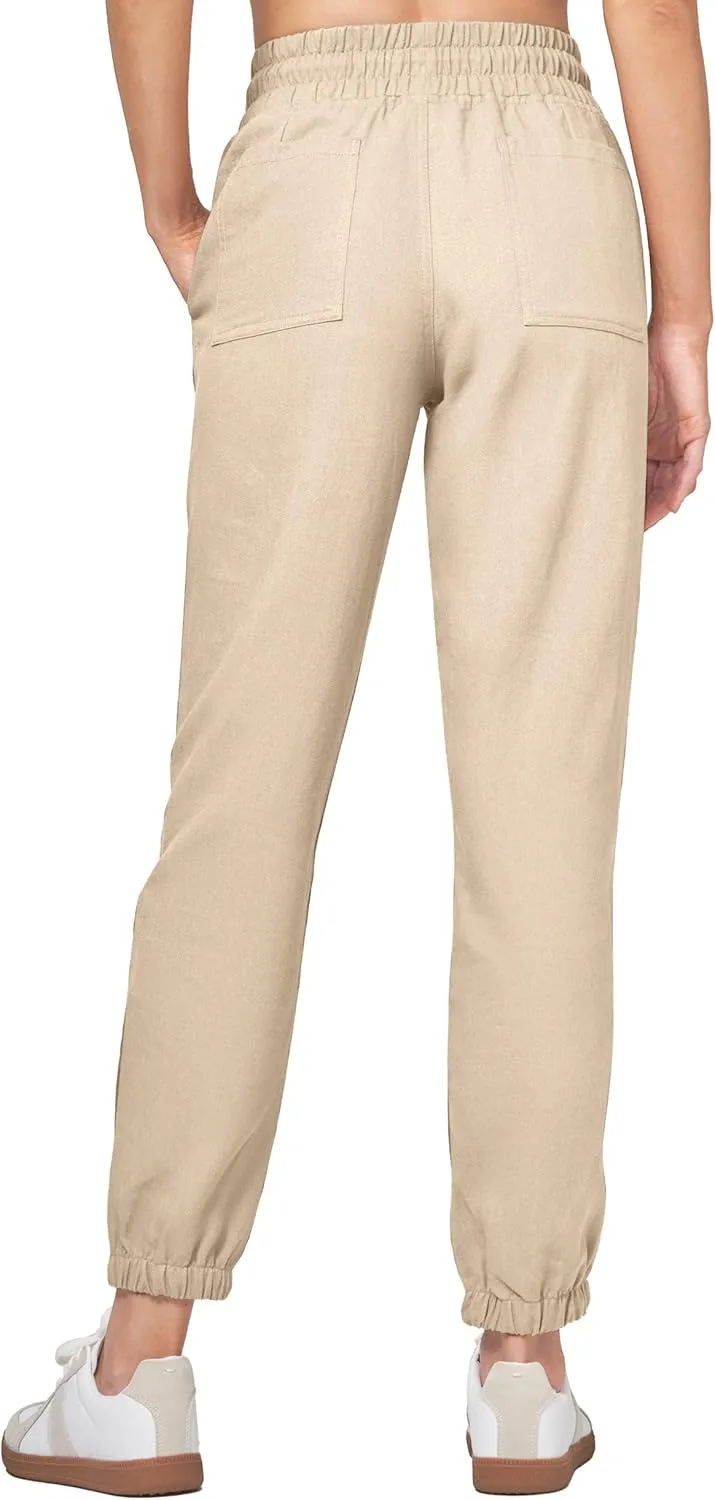 Willit Women Linen Pants Joggers Casual Lightweight Lounge Cotton Linen Travel Beach Summer Pants with Pockets 28"