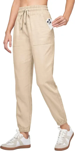 Willit Women Linen Pants Joggers Casual Lightweight Lounge Cotton Linen Travel Beach Summer Pants with Pockets 28"