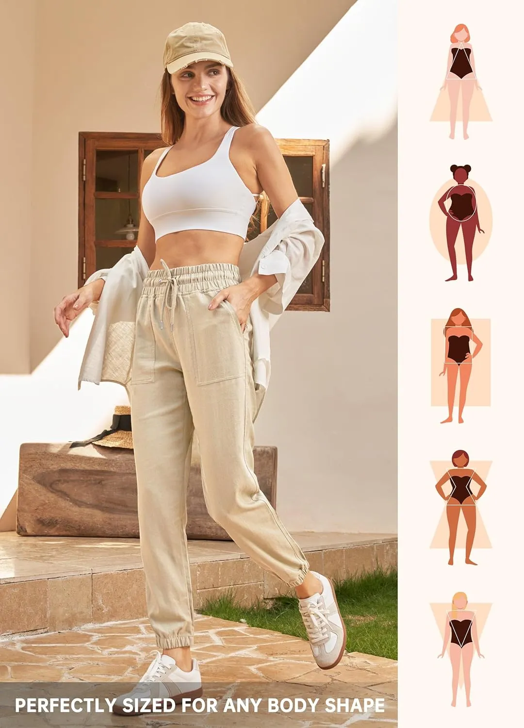Willit Women Linen Pants Joggers Casual Lightweight Lounge Cotton Linen Travel Beach Summer Pants with Pockets 28"