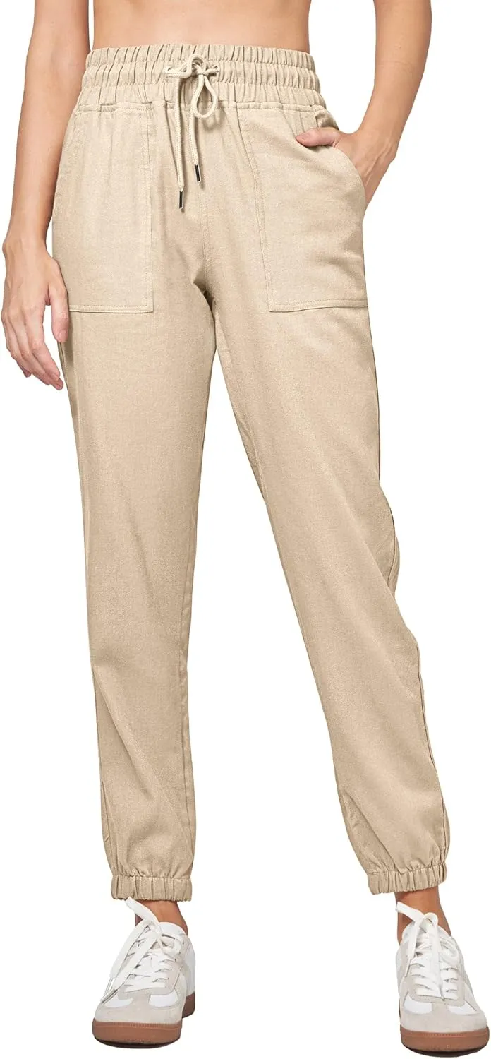 Willit Women Linen Pants Joggers Casual Lightweight Lounge Cotton Linen Travel Beach Summer Pants with Pockets 28"