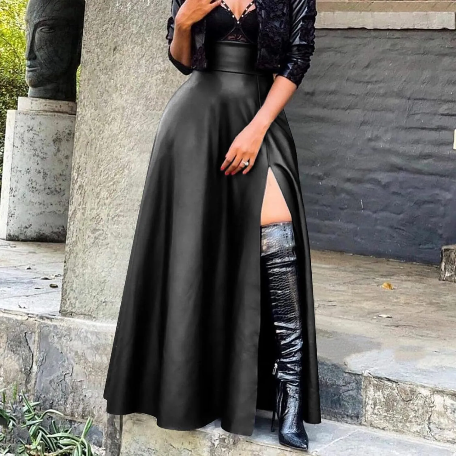 Woman New Sexy Leather Clothes High Split Irregular Skirt Leather Skirt Sexy Skirts for Women