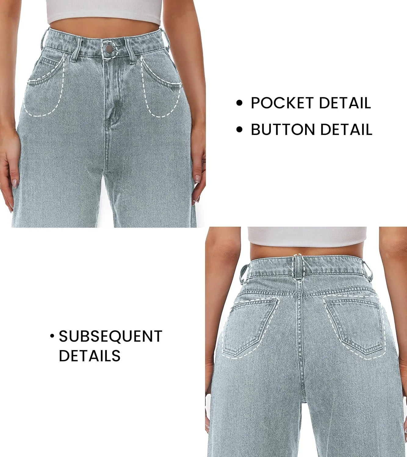 Women Casual High Waist Wide Leg Jeans Boyfriends Stretch Long Trousers Denim Pants