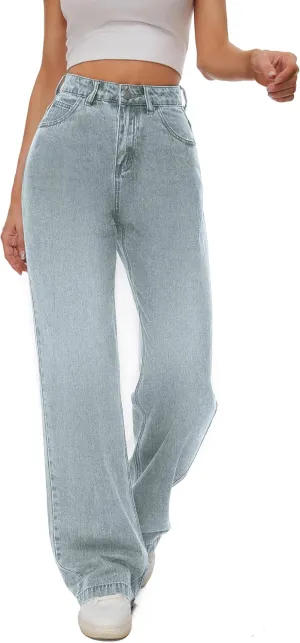 Women Casual High Waist Wide Leg Jeans Boyfriends Stretch Long Trousers Denim Pants