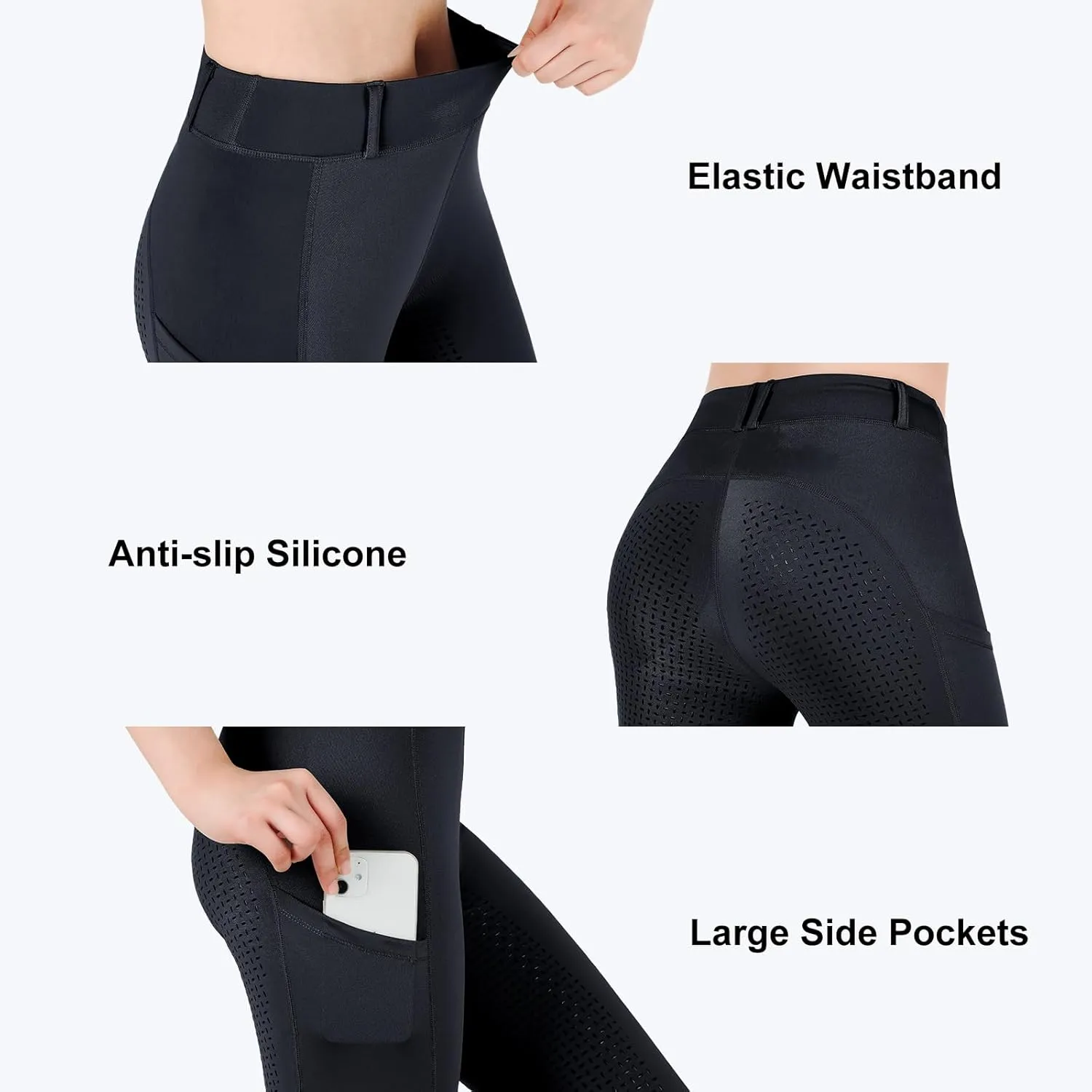 Women Riding Tights Pockets,Women Training Breeches Pants with Silicone Grip