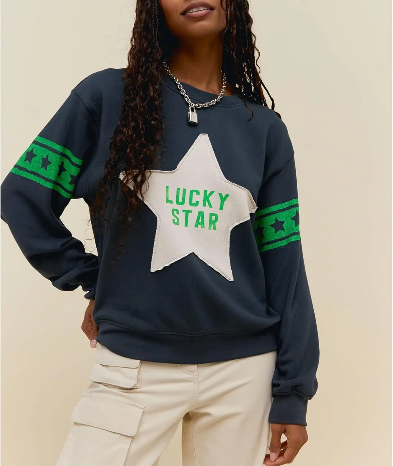 Women Star Striped Graphic Sweatshirt Long Sleeve Crew Neck Oversized Hoodie Casual Drop Shoulder Pullover Jacket