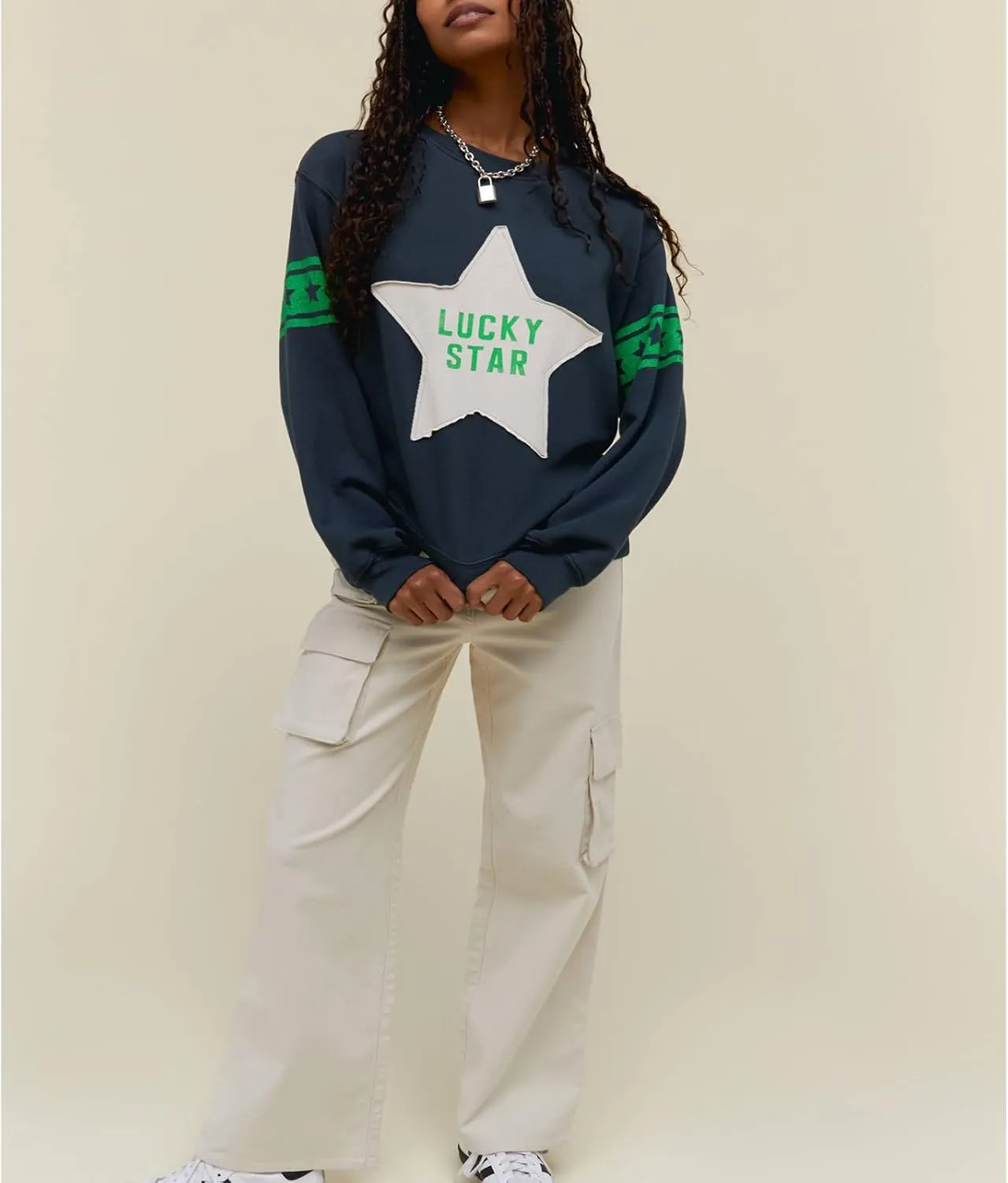 Women Star Striped Graphic Sweatshirt Long Sleeve Crew Neck Oversized Hoodie Casual Drop Shoulder Pullover Jacket