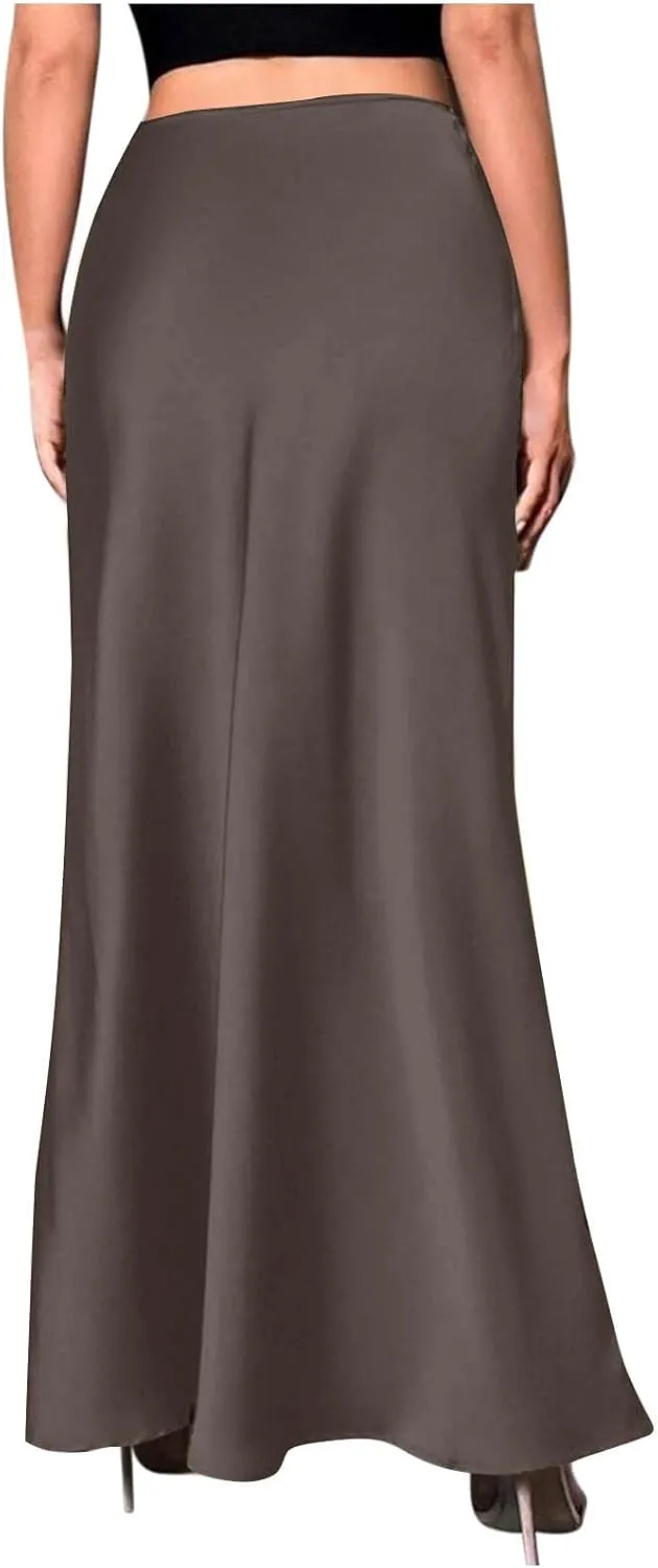 Women Summer Skirt 2025 Elegant Silk High Waist Maxi Skirts Elastic A Line Long Dress Cocktail Party Clothes