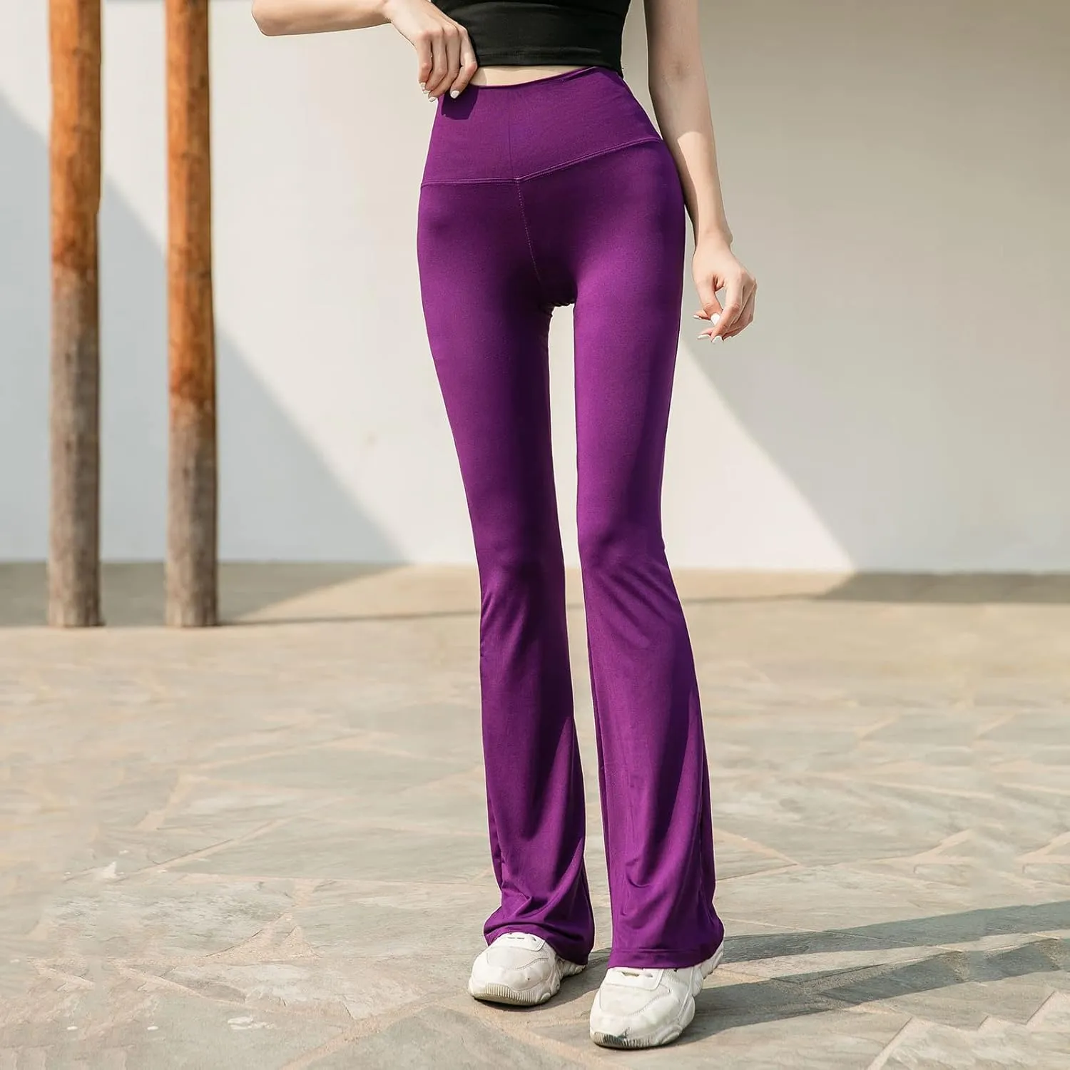 Women Trousers High Elastic High Waist Flared Pant Thin Yoga Physical Fitness Long Sport Pants