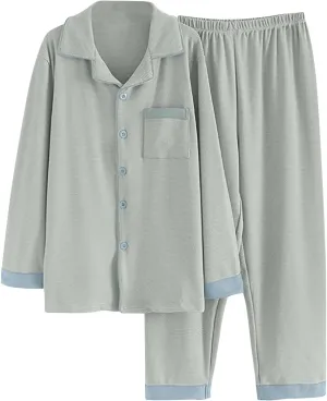 Womens 2 Piece Pajama Set Long Sleeve Button Down Top and Pant Sleepwear Loungewear Slouchy Notch Collar Soft Pjs Set