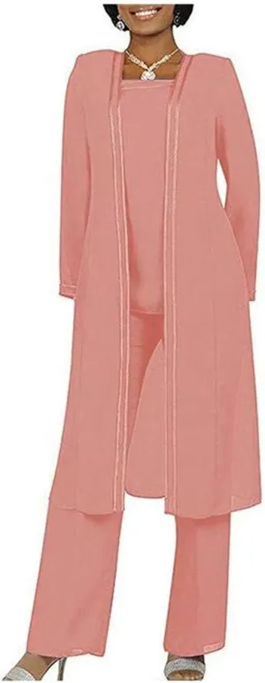 Women's 3 PC Chiffon Pants Suits Mother's Outfit for Wedding Plus Size Evening Gowns Dress Suit