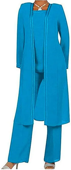 Women's 3 PC Chiffon Pants Suits Mother's Outfit for Wedding Plus Size Evening Gowns Dress Suit