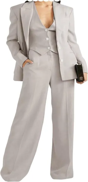 Women's 3 Piece Outfits Jacket Vest Wide Leg Pants Business Office Suit Set