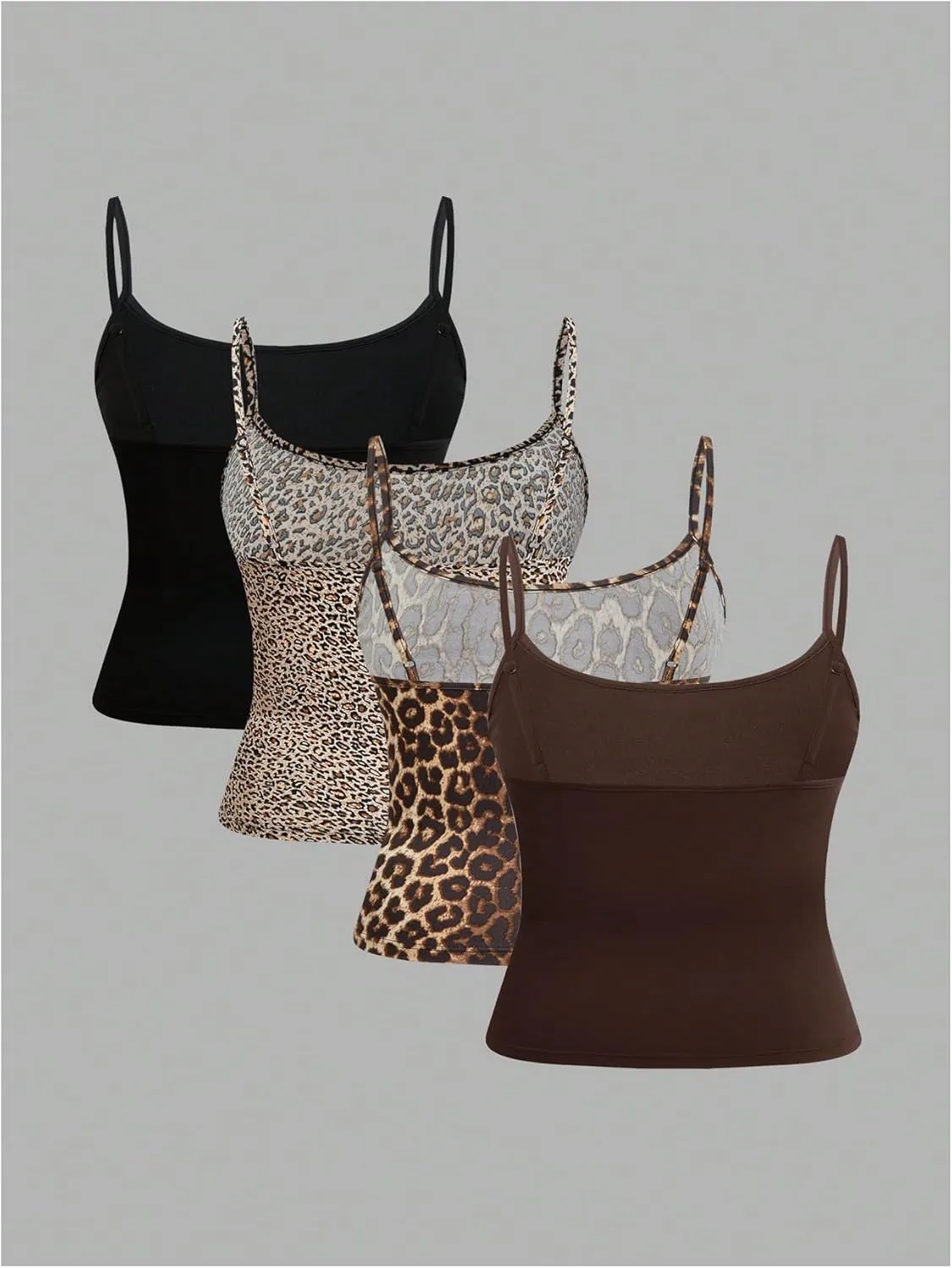 Women's 4 Pcs Plus Size Y2K Leopard Print Cami Crop Tops Spaghetti Strap Camisole Cheetah Tank Top