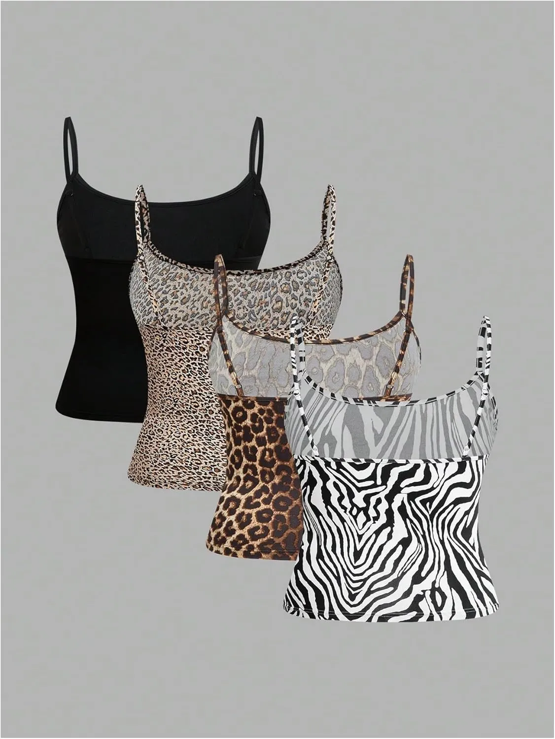 Women's 4 Pcs Plus Size Y2K Leopard Print Cami Crop Tops Spaghetti Strap Camisole Cheetah Tank Top