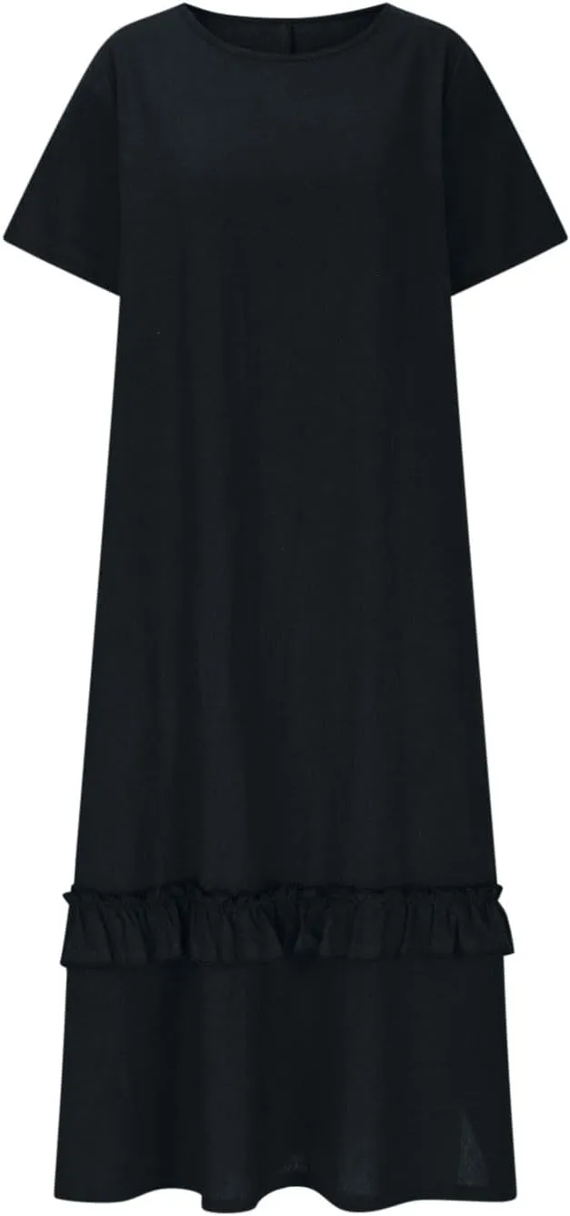 Womens Boho Floral Flowy Midi Dresses Casual Loose Summer Short Sleeve Beach Dress with Pockets Side Slit Spring Clothes 2025