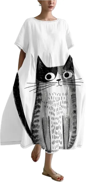 Womens Boho Summer Dresses Oversized Comfy T Shirt Dress Elegant Crew Neck Short Sleeve Sundress Camping