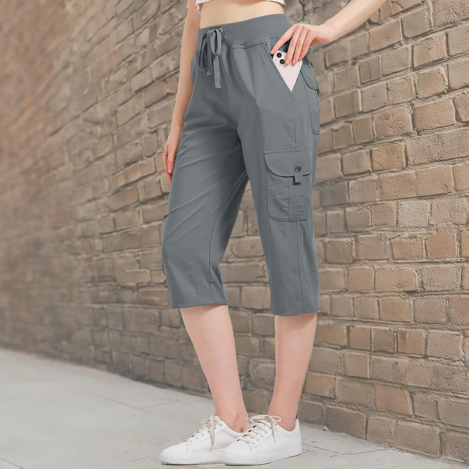 Women's Cargo Capris Hiking Pants Quick Dry Lightweight Athletic Outdoor Travel Loose Fit Casual Capris with Pockets