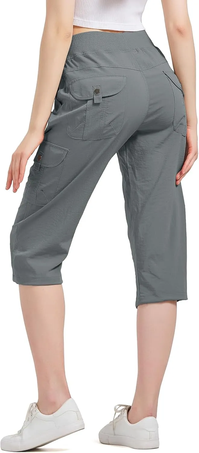 Women's Cargo Capris Hiking Pants Quick Dry Lightweight Athletic Outdoor Travel Loose Fit Casual Capris with Pockets