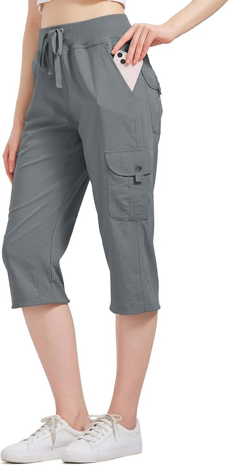 Women's Cargo Capris Hiking Pants Quick Dry Lightweight Athletic Outdoor Travel Loose Fit Casual Capris with Pockets