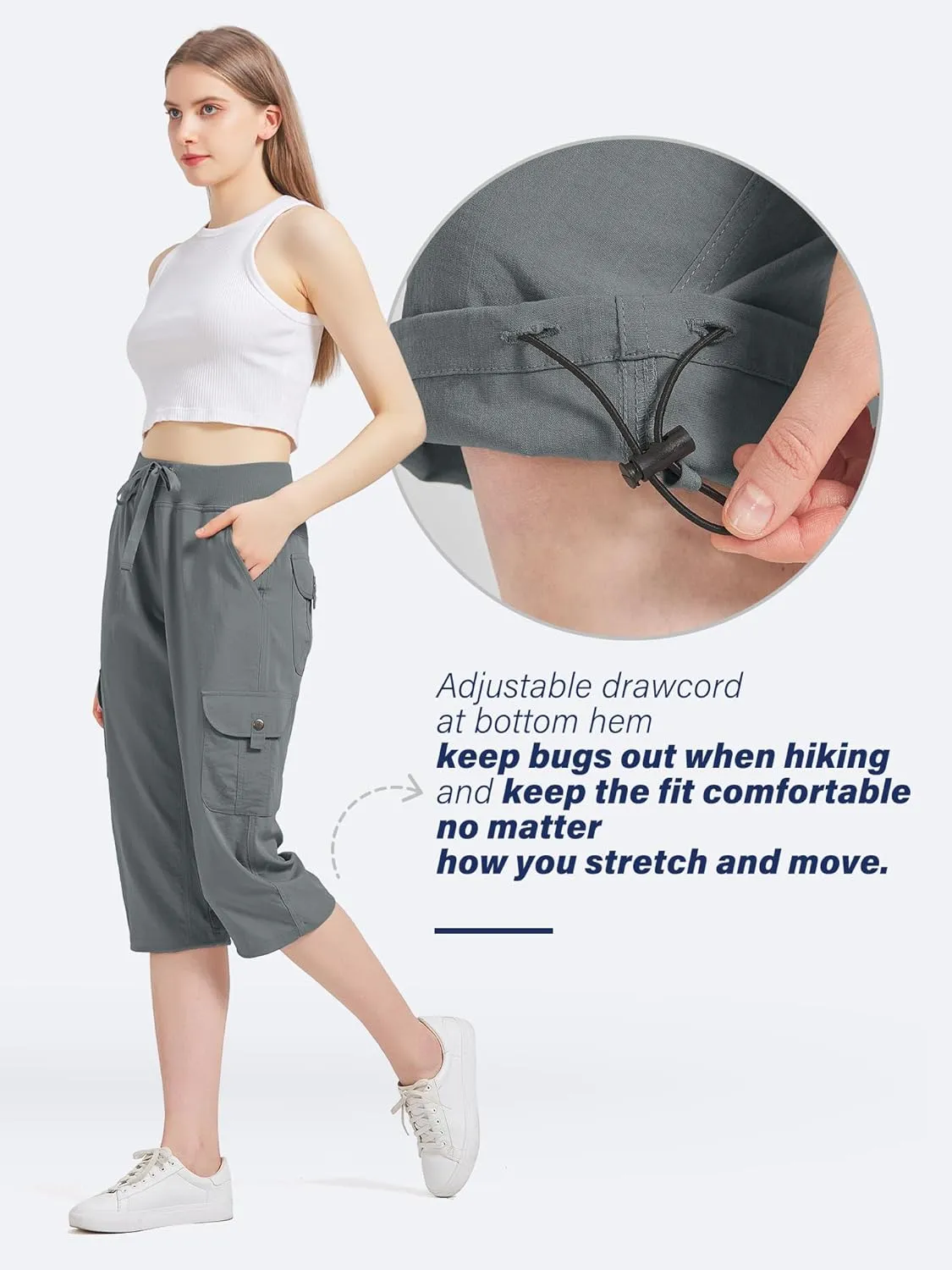 Women's Cargo Capris Hiking Pants Quick Dry Lightweight Athletic Outdoor Travel Loose Fit Casual Capris with Pockets