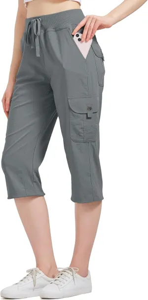 Women's Cargo Capris Hiking Pants Quick Dry Lightweight Athletic Outdoor Travel Loose Fit Casual Capris with Pockets
