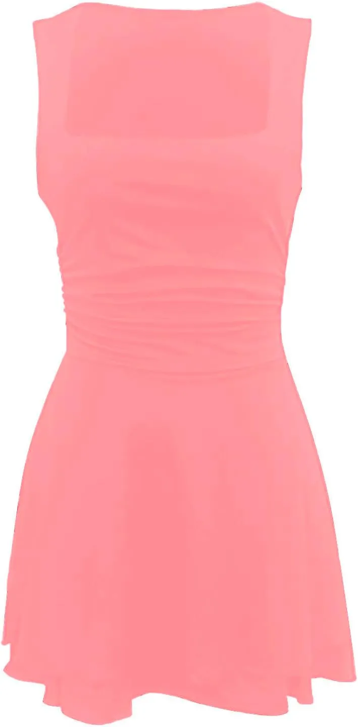Womens Cocktail Mini Party Dress Square Neck Sleeveless Ruffle Hem Ruched Waist Dresses Casual Fashion Sexy Dress