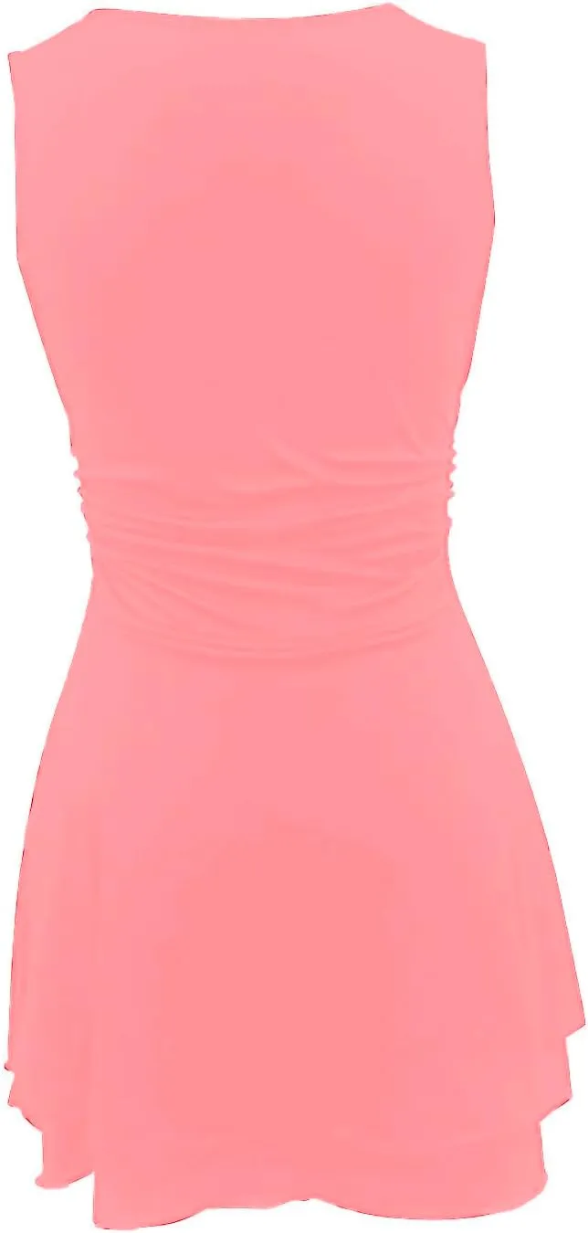 Womens Cocktail Mini Party Dress Square Neck Sleeveless Ruffle Hem Ruched Waist Dresses Casual Fashion Sexy Dress