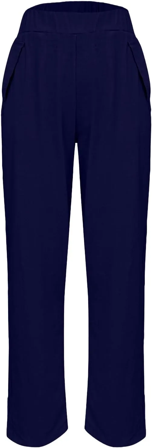 Womens Cotton Linen Pants Summer Wide Leg Solid High Waisted Palazzo Pants Flowy Lounge Beach Trousers with Pockets