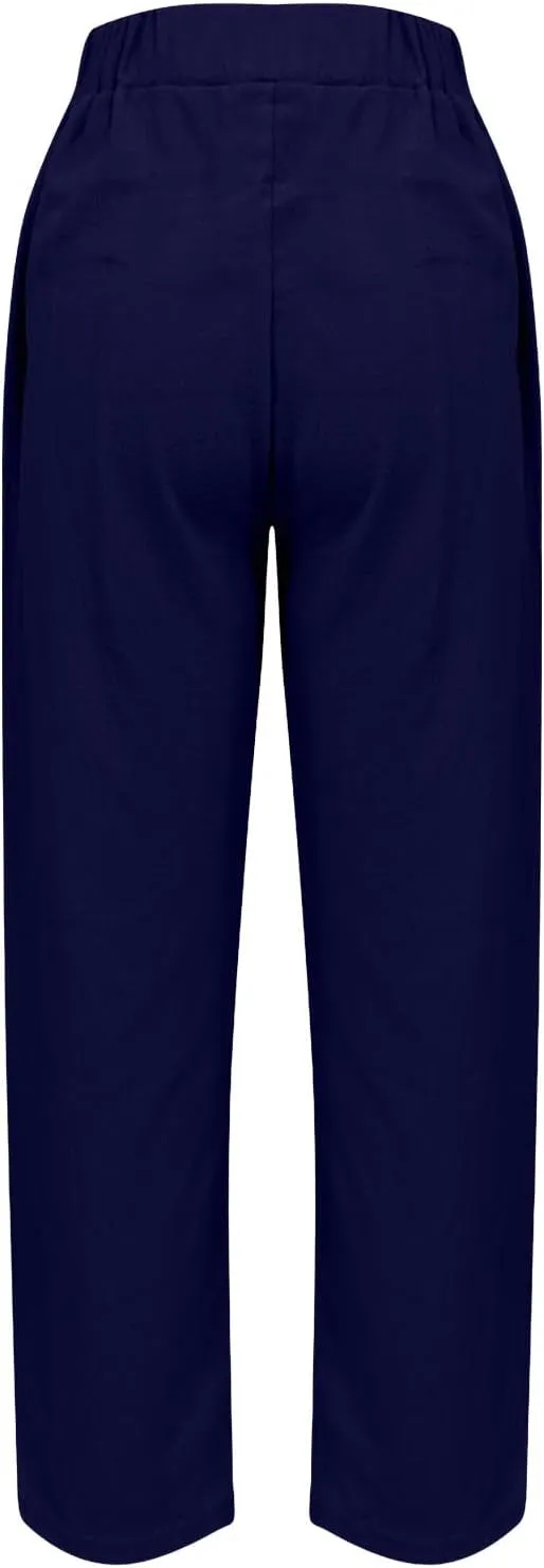Womens Cotton Linen Pants Summer Wide Leg Solid High Waisted Palazzo Pants Flowy Lounge Beach Trousers with Pockets