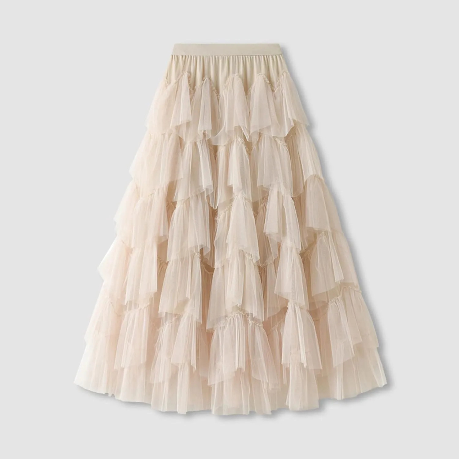 Women's Floral Midi Skirt Layered Heavy Industry Cake Skirts Vintage Irregular Beach Thin Skirt Pleated Cheer