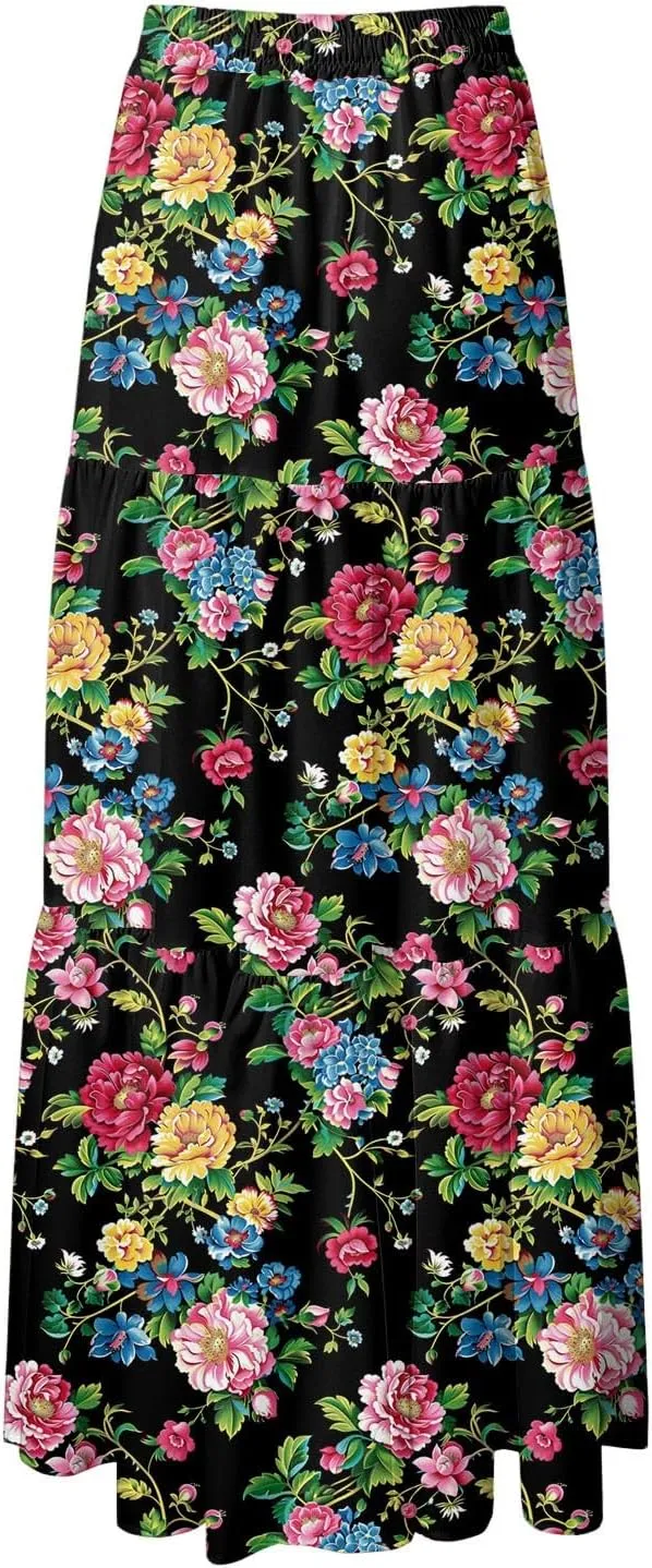 Womens High Waist Maxi Skirt Midi Swing Skirts Beach Vacation Cruise Outfits with Pockets