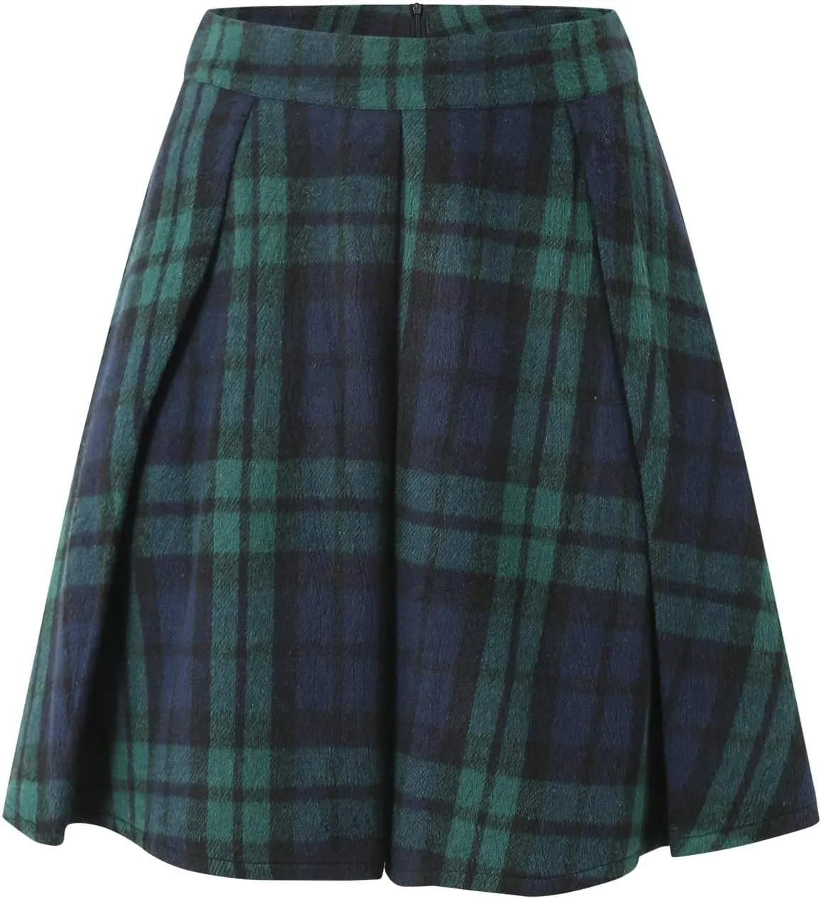 Womens High Waist Plaid Skirt A-line Printed Pleated Flared Midi Skirts Midi Skirt with Back Zipper for Party