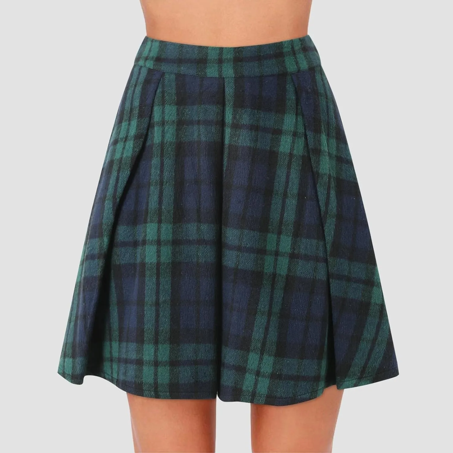Womens High Waist Plaid Skirt A-line Printed Pleated Flared Midi Skirts Midi Skirt with Back Zipper for Party