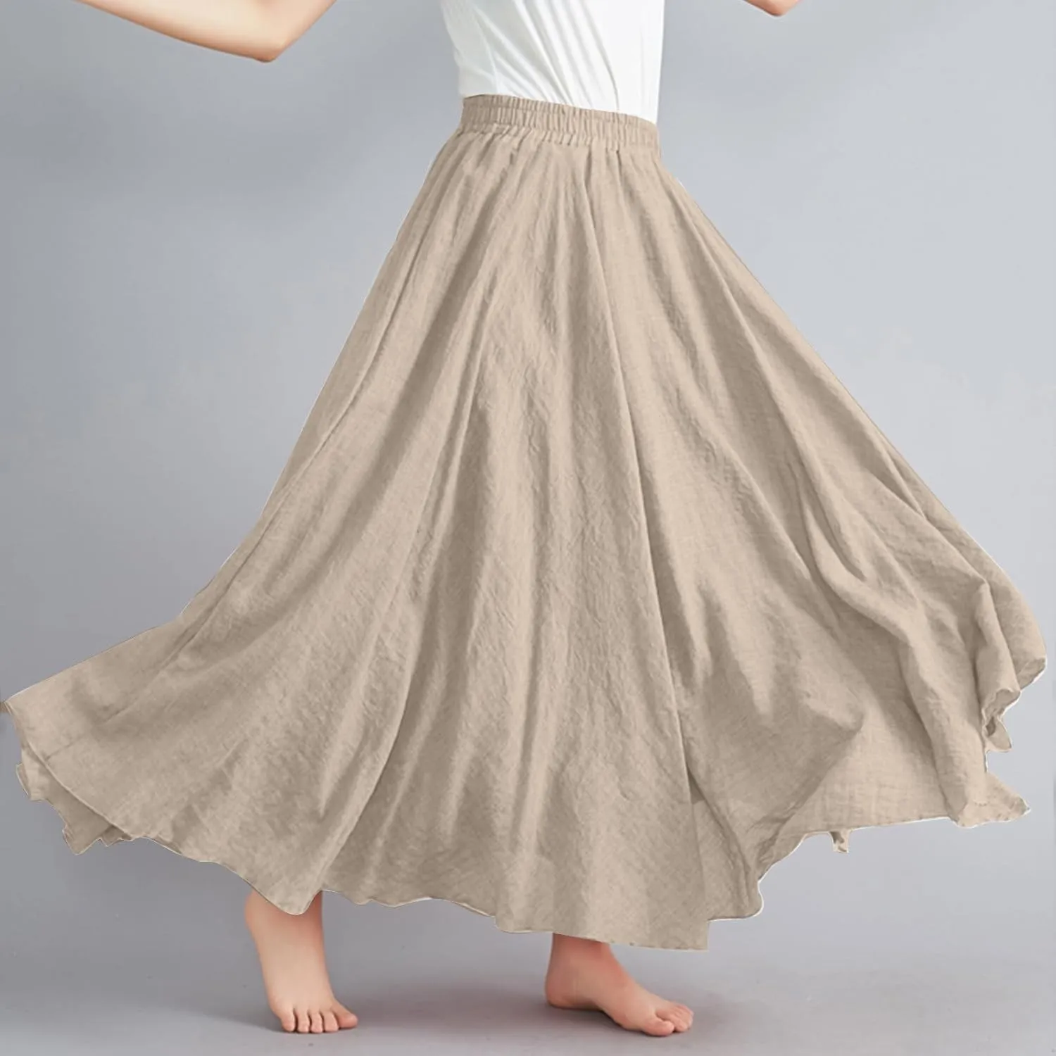 Womens Linen Maxi Skirts Flowy Elegant Pleated Solid Color Skirt High Waisted Plus Size 2025 Trendy Summer Dress