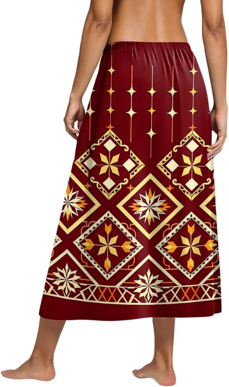 Women's Midi Boho Floral Skirts Trendy A Line Skirt Comfy Flowy High Elastic Waist Skorts with Pockets