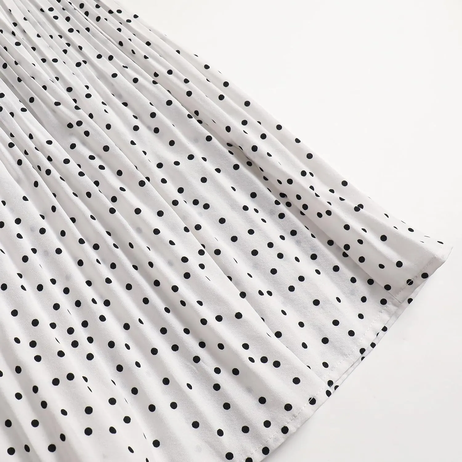 Womens Midi Skirts High Waisted Polka Dot Pleated A-Line Swing Skirts Summer Fall Long Skirts with Pockets