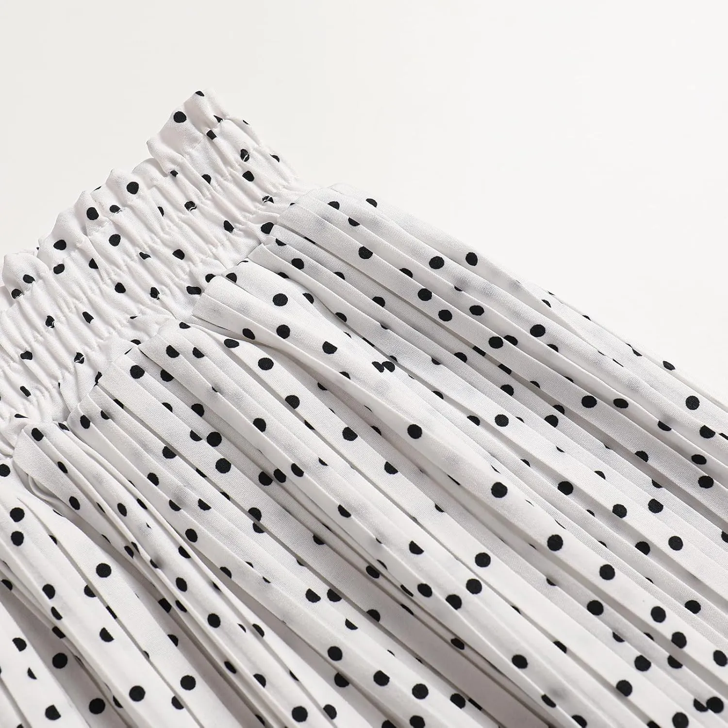 Womens Midi Skirts High Waisted Polka Dot Pleated A-Line Swing Skirts Summer Fall Long Skirts with Pockets